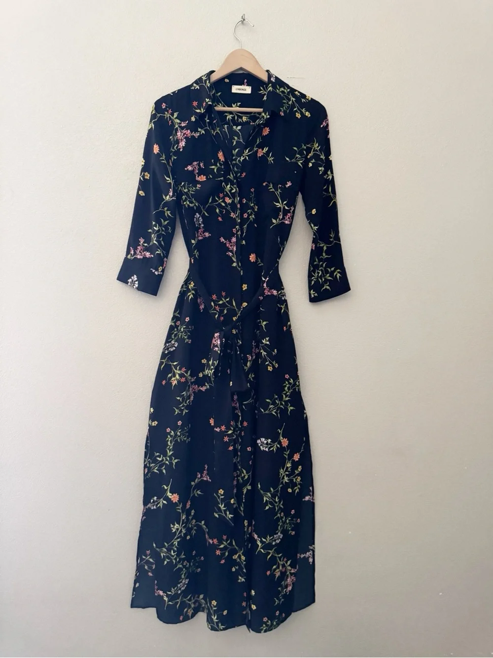 L'agence Cameron Silk Crepe Maxi Shirt Dress Large Black Floral Feminine - Picture 2 of 10